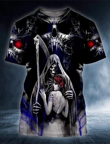  Herre Grafisk Dødningehoveder T-shirt halloween skjorte T-Shirts Kortærmet T-shirt 3D-udskrivning Rund hals Skjorte Årgang Mode Designer udendørs Afslappet Daglig Sort Forår sommer Tøj S M L XL 2XL
