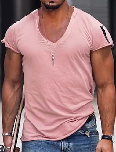  Hombre Camiseta Manga Corta Escote en Pico Primavera verano Plano Moda Ropa de calle Rosa Deporte Noche Negro Blanco Rosa Camiseta superior para hombre