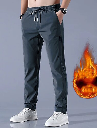  Herren Fleecehosen Winterhose Hose Hosen Freizeithose Tasche Kordelzug Elastische Taille Feste Farbe Komfort Warm Täglich Ausgehen Strassenmode Sport Stilvoll Schwarz Hell Gray Mikro-elastisch