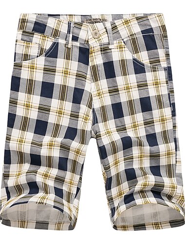  Herr Chino Shorts Bermudashorts Arbetsshorts Ficka Mönster Galler Komfort Utomhus Dagligen Utekväll Bomullsblandning Mode Streetwear Gul Rodnande Rosa