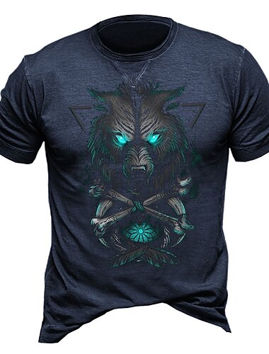  Herren Wolf Grafikdrucke T Shirt Lässiger Stil 100% Baumwolle Kurzarm Grafik Hemd Schwarz Burgunderrot Dunkelmarine Bequemes T-Shirt Urlaub Straße Modedesigner-Kleidung