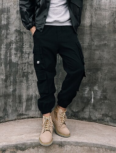  Men's Cargo Pants Cargo Trousers Joggers Trousers Drawstring Elastic Waist Multi Pocket Plain Comfort Wearable Ankle-Length Outdoor Casual Daily Sports Stylish ArmyGreen Black