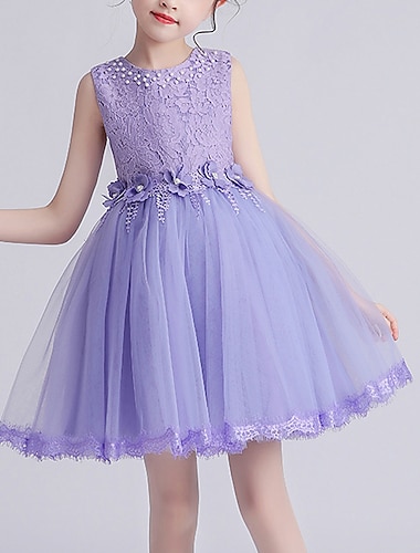  Princesa Hasta la Rodilla Vestido de Niña Florista Fiesta de Boda Niñas lindo vestido de fiesta Encaje con Pétalo mini novia Ajuste 3-16 años
