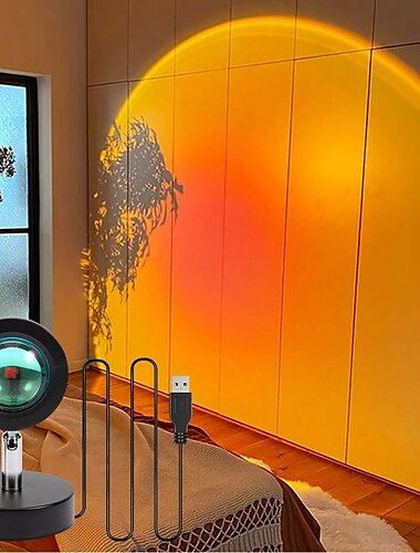  zonsondergang projectorlamp, usb-aangedreven regenboog zonsondergang sfeerlamp, 180 graden rotatie voor woonkamer slaapkamer bedlamp