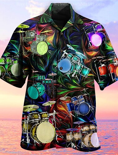  Voor heren Trommel Overhemd Hawaiiaans overhemd Overhemd met knopen Korte mouw Tropisch Modieus Hawaii Casual Hawaii Feestdagen Zomer Lente Strijkijzer Afdrukken Button-omlaag Zwart Paars Groen