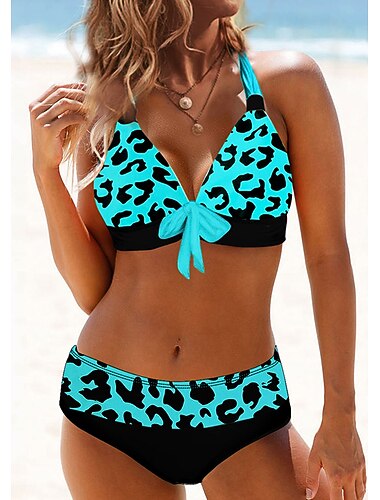  Női Extra méret Fürdőruha Bikini 2 darab Fürdőruha nyakkendő elöl Tropikus Push up Ombre Színátmenet színe Ujjatlan Fürdőruhák