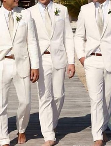  hvite menns bryllupsfest kveld groomsmen dresser ensfarget 2-delt skreddersydd passform enkeltspent enknapps 2024