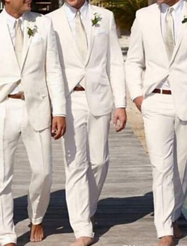  białe męskie wesele, wieczorowe garnitury dla drużbów, jednokolorowe, dwuczęściowe, dopasowane, jednorzędowe, zapinane na jeden guzik 2024