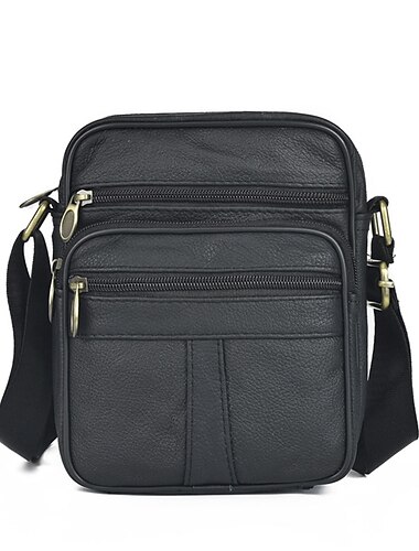  Bruine leren heren crossbodytas met meerdere ritsvakken en verstelbare riem, vintage kleine schoudertas voor reizen, werk en dagelijks gebruik
