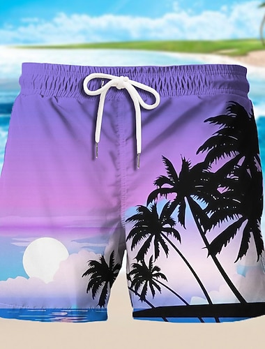 Per uomo Grafico Albero di Cocco Costumi da bagno Pantaloncini da mare Pantaloncini da Surf Misura del girovita medio Hawaiano Designer Boho Ferie Spiaggia Coulisse con fodera in rete Elastico in vita