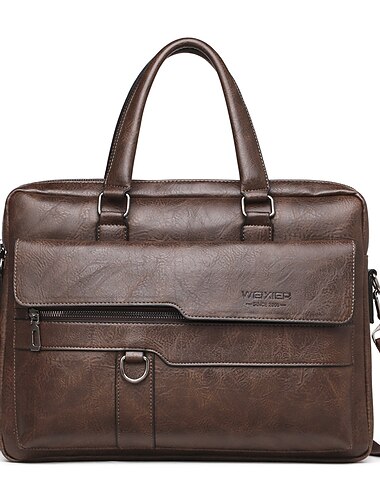  בגדי ריקוד גברים תיק מסמכים תיק למחשב נייד עור PU מִשׂרָד יומי רוכסן שכבות נגד אבק צבע אחיד חום כהה שחור חום