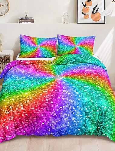  3D beddengoed regenboog print dekbedovertrek beddengoed sets dekbedovertrek met 1 print dekbedovertrek of sprei, 1 vel, 2 kussenslopen voor tweepersoons/koningin/koning terug naar school student