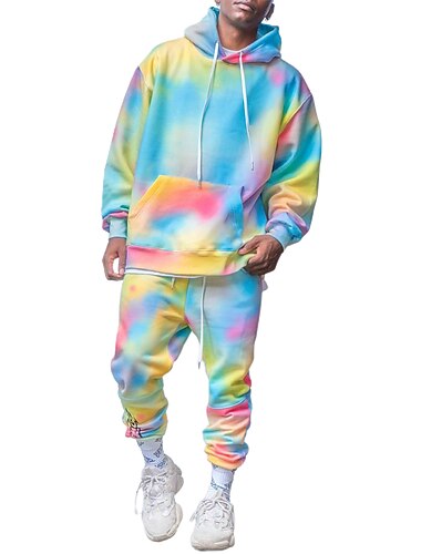  Hombre 2 piezas Conjuntos de sudaderas 3D Chándal Sudaderas Manga Larga Pantalones largos Deporte Bleu Ciel