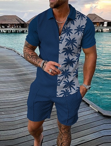  Homens Curva Personagem Camisas Polo Camisas Polo Havaianas Camisa de golfe Conjunto Polo Manga Curta Camisa Aberto para a Lateral Rua Casual Preto Azul Verde Cáqui Zíper Imprimir Roupa Moda Designer