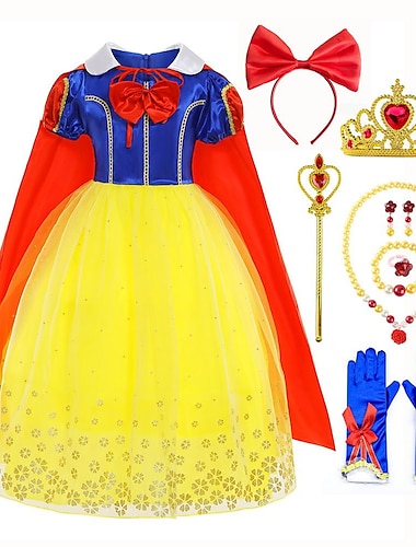  La Reine des Neiges Blanc de neige Conte de Fée Princesse Robe de demoiselle d'honneur Costume de soirée à thème Robes en tulle Fille Cosplay de Film Cosplay Halloween Jaune Jaune (avec accessoires)