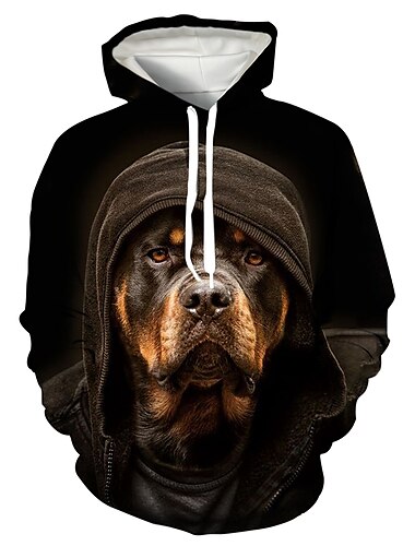  Dier Hond Rottweiler Trui met capuchon Cartoon Manga Anime 3D Voorvak Grafisch Voor Voor Stel Voor heren Dames Volwassenen 3D afdrukken