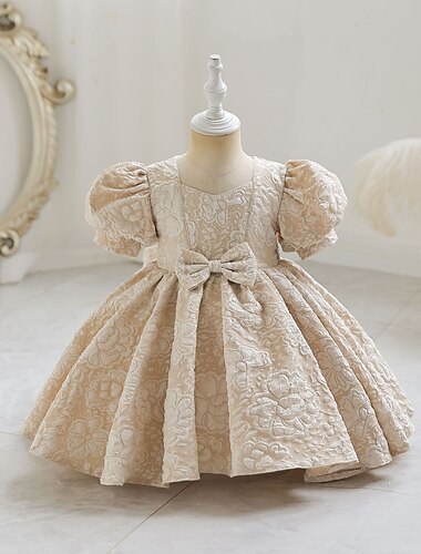  Kids Girls' Party Dress Solid Color Short Sleeve Special Occasion Princess Polyester Party Dress Summer Spring 2-6 Years Champagne Pink Red