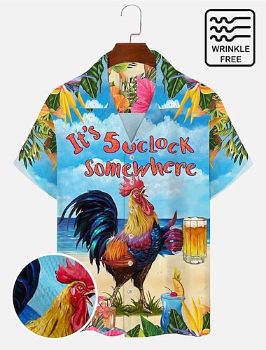  Herre Bokstaver Kylling Strand Skjorte Hawaii skjorte Aloha skjorte Kortermet Skjorte Aftæpning Tropisk Mote Hawaiisk Avslappet Strand Hawaiisk Blå S M L