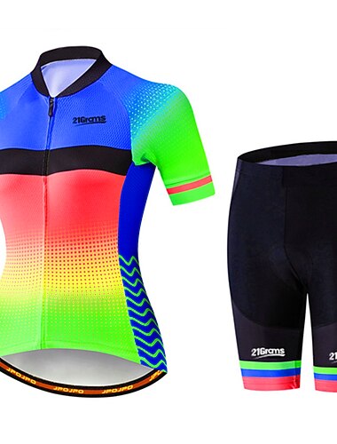  نسائي جورسيه الدراجة مع الشورت كم قصير دراجة جبلية دراجة الطريق وردي بلاشيهغ أزرق برتقالي منقط قوس قزح التدرج دراجة هوائية متنفس سريع جاف الأشعة فوق البنفسجية مقاوم سباندكس رياضات