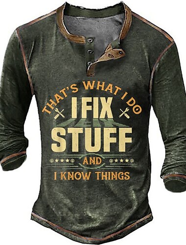  Herren Graphic Buchstabe Henley Shirt Tee Langarm 3D-Druck Modisch Designer Komfortabel Outdoor Casual Täglich Frühling & Herbst Schwarz Blau Grün Kaffee Henley Henley T-Shirt