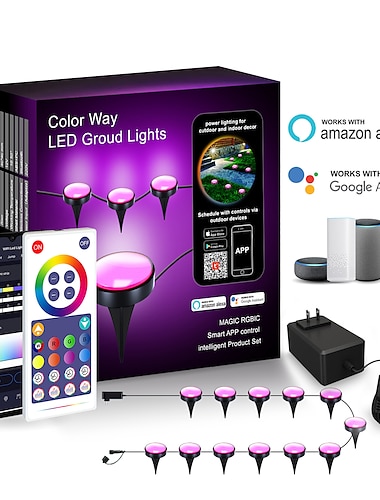  רצפת LED אורות rgbic חיצוני גינה דקורטיבית עמיד למים מחרוזת מנורת קסם wifi אינטליגנטי tuya bluetooth שלט רחוק חיצוני מנורת דשא קרקע תקע מנורת 10m 15 לדים ip67