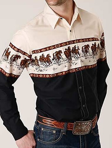  Hombre Estampados Camisa camisa occidental Camisa vaquera Manga Larga Moda Ropa de calle Design Exterior Diario Otoño invierno Cuello Vuelto Estampado Abotonar Albaricoque Azul Piscina Morado Verde