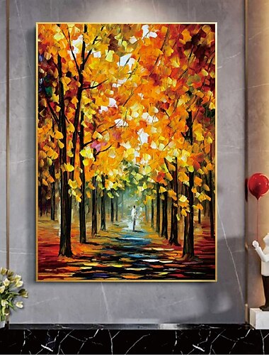  Pintura al óleo pintada a mano hecha a mano, pintura de paisaje de otoño abstracta moderna, cuchillo de paleta, pintura de lienzo, decoración del hogar, lienzo enrollado sin marco sin estirar