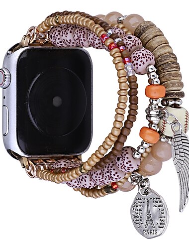  Handgemaakt gevlochten touw Compatibel met: Apple Watch-horlogebandje 38mm 40mm 41mm 42mm 44mm 45mm 49mm Dames Sierstenen Boho kralen Vervangende horlogeband voor iwatch Ultra 2 Series 9 8 7 SE 6 5 4