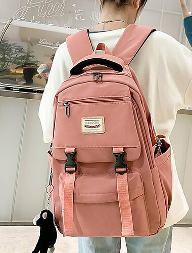  sacs d'école imperméables roses sac à dos en nylon avec porte-clés singe en peluche - sac d'école élégant et durable avec plusieurs poches pour les voyages et un usage quotidien