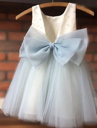 A-Line Knee Length Flower Girl Dress Wedding Party Girls Cute Prom Dress Satin with Bow(s) Tutu Frozen Fit 3-16 Years