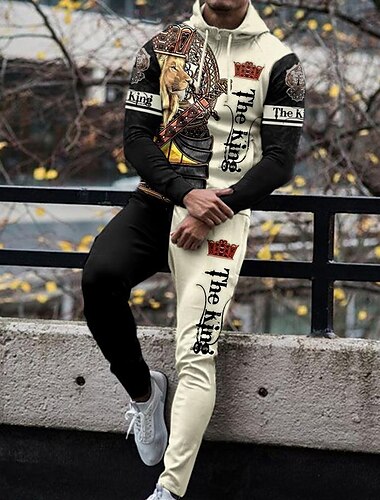  Hombre Graphic Animal 2 piezas Conjuntos de sudaderas 3D Chándal Sudaderas Manga Larga Pantalones largos Con Capucha Ropa de calle Design Básico Deporte Casual Deportes Cremallera Primavera Otoño