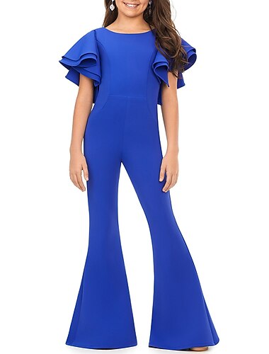  Jumpsuits Golvlång Blomsterflicka Klänning Tävling  Framträdande Juniors Söt Bal Klänning Chiffong med Enfärgad Elegant Passar 3-16 år Klä dig för att imponera 2025