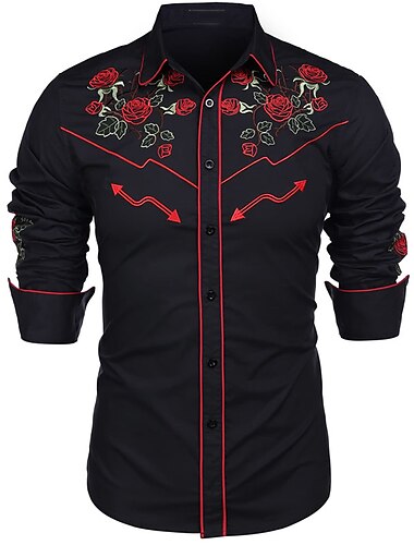  Hombre Rosa Estampados Camisa camisa occidental Camisa vaquera Manga Larga Moda Ropa de calle Design Exterior Diario Otoño invierno Cuello Vuelto Estampado Abotonar Negro Blanco Caqui