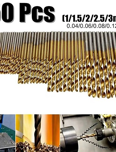  50 stks/set twist boor set zaag set hss hoge staal titanium gecoate boor houtbewerking hout tool 1/1.5/2/2.5/3mm voor metalen