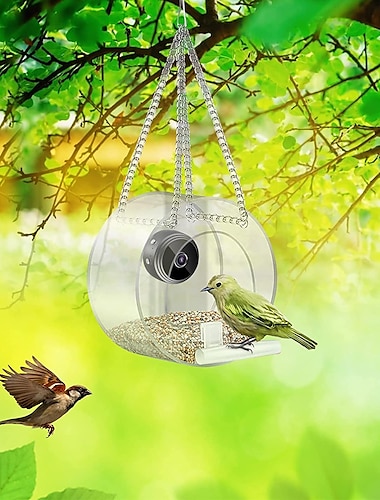  Mangeoire à oiseaux avec caméra, caméra d'observation des oiseaux caméra vidéo hd 1080p version nuit, connexion à distance hotspot wifi avec téléphone portable pour l'observation des oiseaux en plein air, capture de photos
