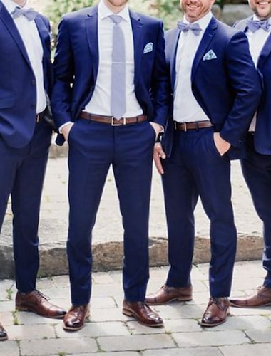  Królewski błękit męskie wesele, wieczorowe garnitury dla drużbów, jednokolorowe, dwuczęściowe, dopasowane, jednorzędowe, zapinane na dwa guziki, 2024