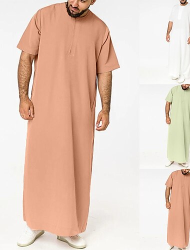  Hombre Ropa de salón Túnica Bata de noche Plano Elegante Casual Confort Hogar Diario Cama Algodón Comodidad Escote en Pico Primavera Verano Blanco Verde Claro