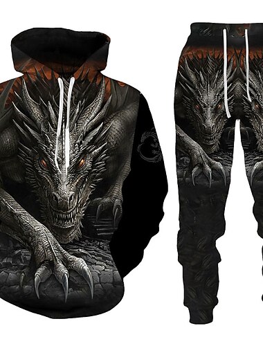  Hombre Graphic Dragón 2 piezas Conjuntos de sudaderas 3D Chándal Sudaderas Manga Larga Pantalones largos Con Capucha Ropa de calle Design Básico Deporte Casual Deportes Estampado Primavera Otoño