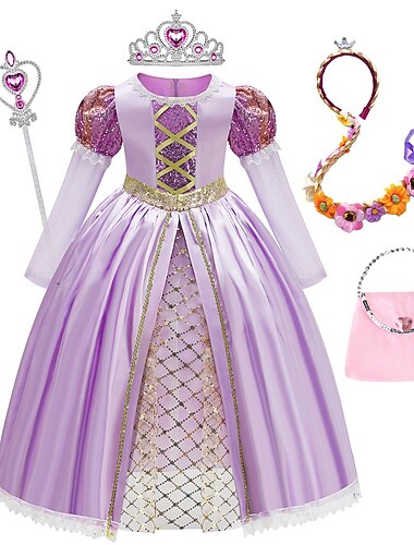  Raiponce Conte de Fée Princesse Sofia Robe de demoiselle d'honneur Costume de soirée à thème Fille Cosplay de Film Cosplay Halloween Violet Claire Violet (avec accessoires) Halloween Carnaval