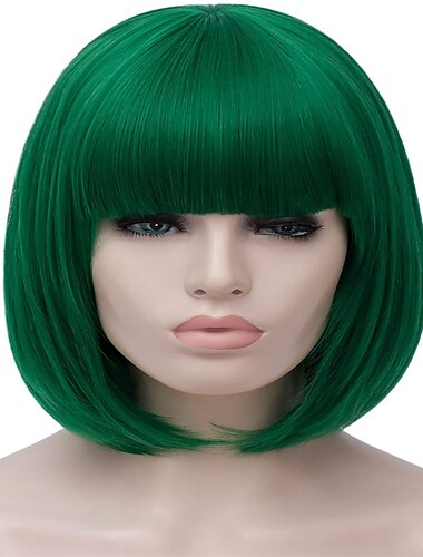  grüne Perücken für Frauen 12'' kurze grüne Bob-Perücke mit Pony natürliche synthetische weiche Perücke süße farbige Perücken für St. Patrick's Day Party Halloween St. Patrick's Day Perücken