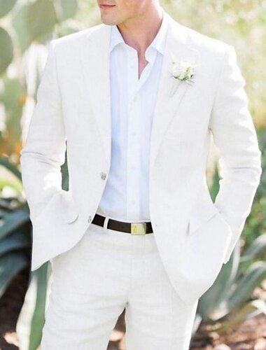  hvite menns bryllupsfest kveld groomsmen dresser ensfarget 2-delt skreddersydd passform enkeltspent to-knapper 2024