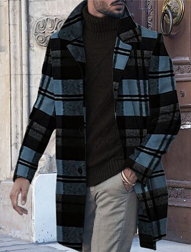  Herren Plaid Grafik-Drucke Wintermantel Mantel warm halten Atmungsaktiv Komfortabel Modisch Strassenmode Geschäftlich Arbeit Tragen Sie, um zu arbeiten Ausgehen Tasche Bedruckt Herbst Winter