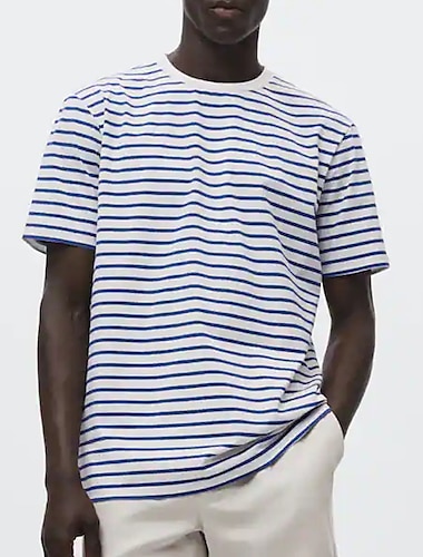  Herre Stribet skjorte T-shirt Kort Ærme Rund hals Sommer Stribe Gade Stilfuld Moderne Stil Ferierejse I-byen-tøj Afslappet / Hverdag Rød Blå Grøn Top T-shirt til mænd
