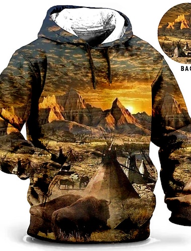  Herr Plusstorlekar Pullover Hoodie Sweatshirt Stor och lång 3D-utskrift Huva Ficka Långärmad Vår & Höst Mode Streetwear Grundläggande Bekväm Dagliga kläder Semester Blast