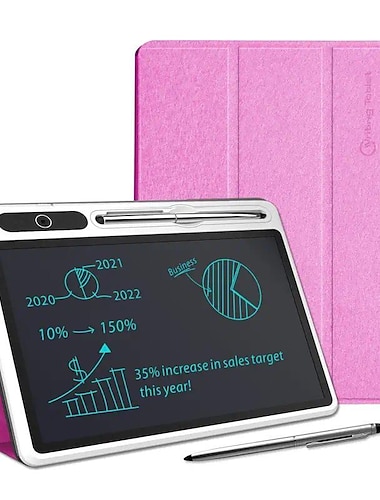  10 tommer lcd notesbog, lcd-skrivetablet med læderbeskyttende etui, elektronisk tegnebræt til digital håndskriftsblok doodle-tavle, skole eller kontor, sort