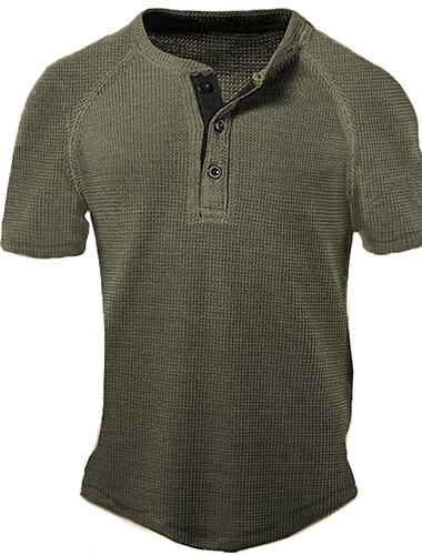  Homme T-shirt gaufré T-shirt à boutons T-shirt T-shirt Henley gaufré Manche Courte Henley Été Uni Mode Classique Confortable Boutonné Rue Occasionnel Sports Bleu-marine Vin Noir T-shirt haut de gamme
