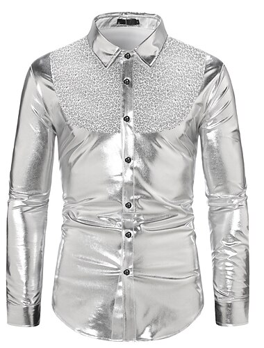  Disko 1980er Glänzend Metallisch Bluse / Hemd Maskerade Disco Pailletten Herren Karnevalskostüm Maskerade Party / Abend Junggesellinnenabschiedsparty Pride Parade Erwachsene Hemd