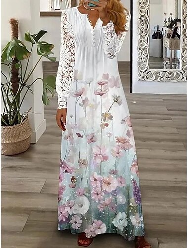  Damen A Linie Kleid Kleid drucken Modisch Modern Brautkleider schlicht Outdoor Urlaub Täglich Regular Fit Einfarbig Langarm V Ausschnitt Weiß Rosa Rote Blau Sommer Frühling