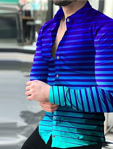  Pánské Proužky Geometrie Plamen Košile Košile na knoflíky Dlouhý rukáv Módní Designové Na běžné nošení Denní Venkovní Podzim zima Přehnutý Tisk Tlačítko dolů Vodní modrá Námořnická modř Nebeská mod