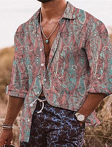  Homme Floral Chemise Chemise bohème manche longue Tropique Sportif Vêtement de rue Extérieur Casual du quotidien Automne hiver Col rabattu Imprimer Bouton bas Noir Rose Claire bleu marine Bleu Violet